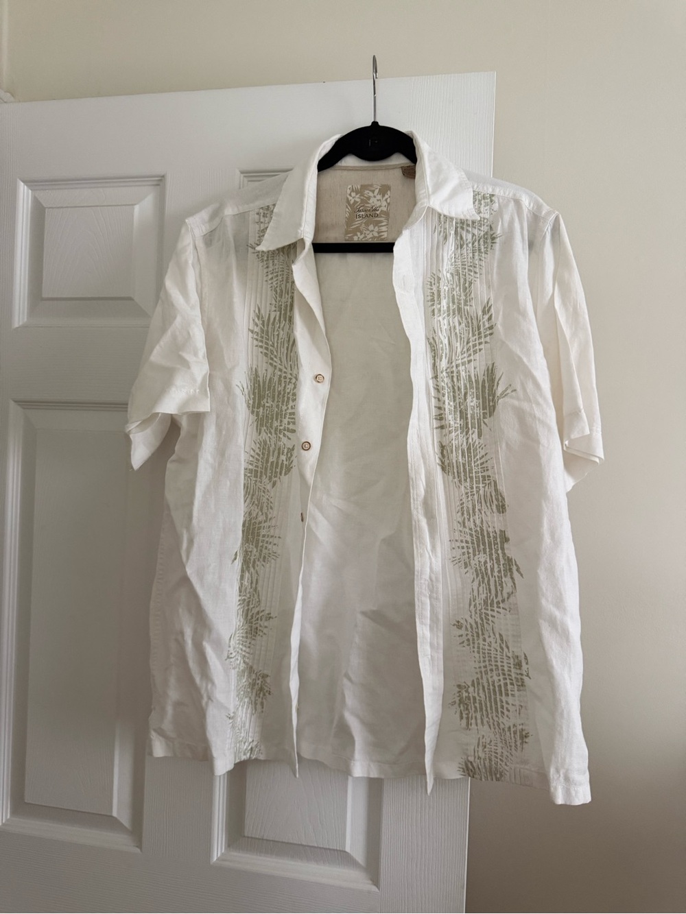 White Short-Sleeve Embroidered Button-Up shirt